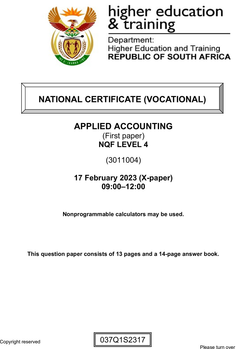Nc190 Applied Accounting L4 P1 QP Supp Feb 2023 Signed Off
