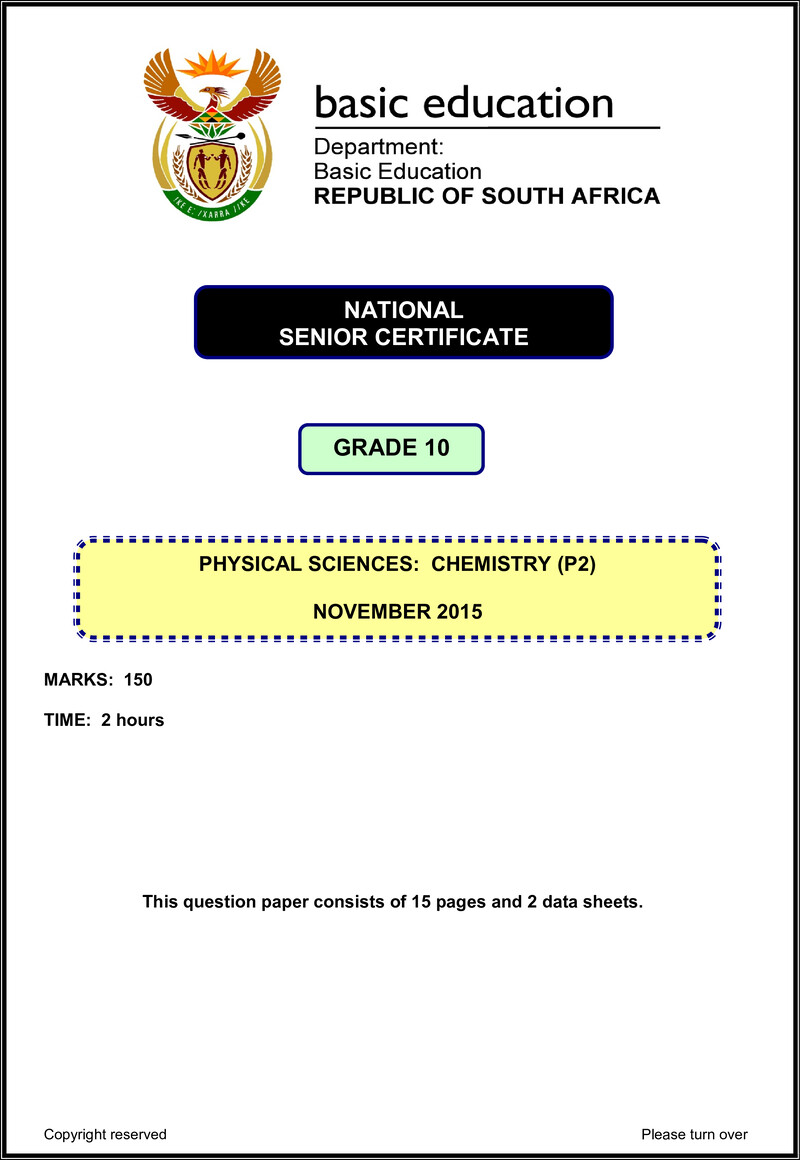 Grade 10 Physical Sciences past paper 2015 – physical sciences p2 grade 10 nov 2015 eng