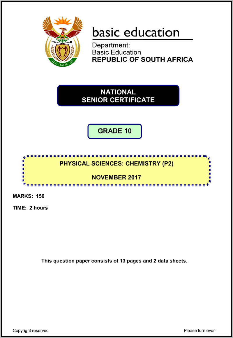Grade 10 Physical Sciences past paper 2017 – physical sciences p2 grade 10 nov 2017 eng