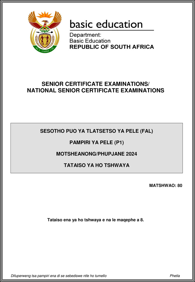 Sesotho Fal P1 May June 2024 Mg