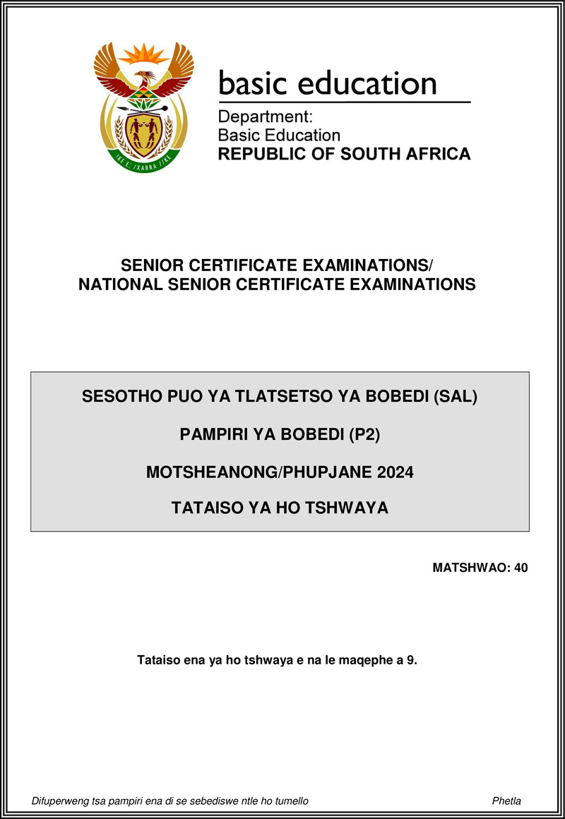Sesotho Sal P2 May June 2024 Mg