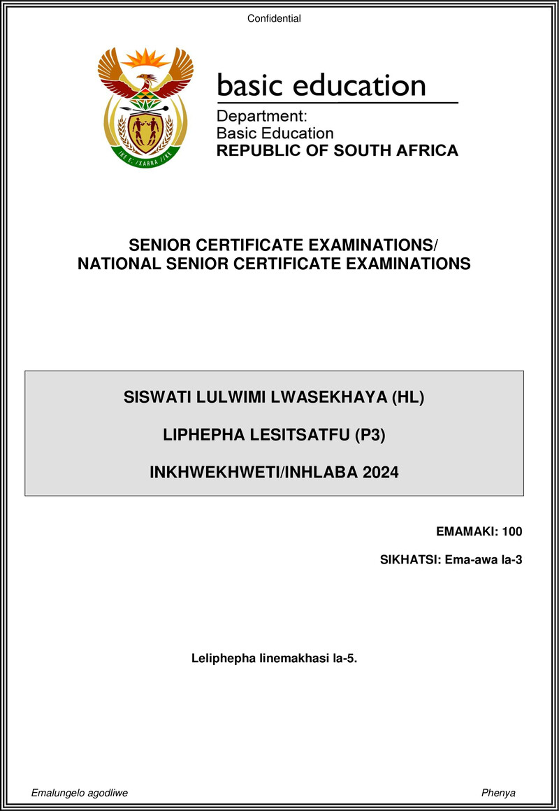 Siswati Hl P3 May June 2024