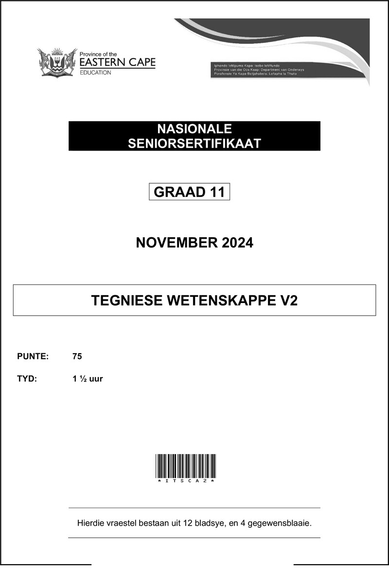 Grade 11 Technical Sciences past paper 2024 – technical sciences p2 qp grd11 nov24 afr d
