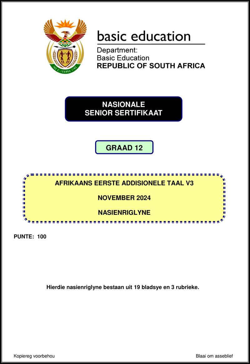 Grade 12 Afrikaans past paper 2024 – afrikaans fal p3 nov 2024 mg gr12