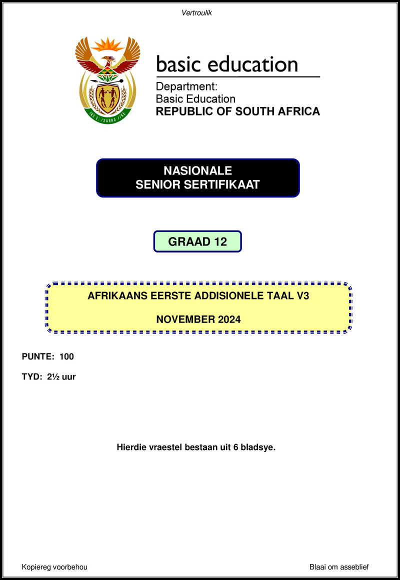 Grade 12 Afrikaans past paper 2024 – afrikaans fal p3 nov 2024 gr12