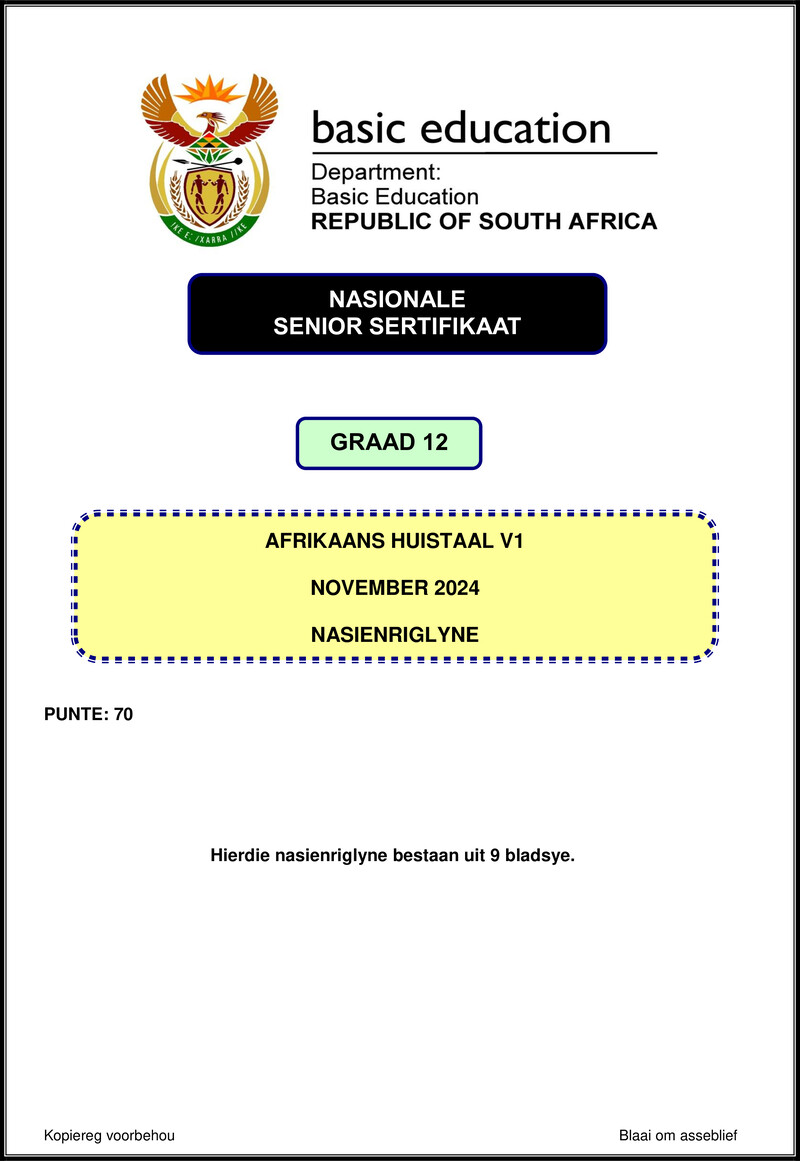 Grade 12 Afrikaans past paper 2024 – afrikaans hl p1 nov 2024 mg gr12