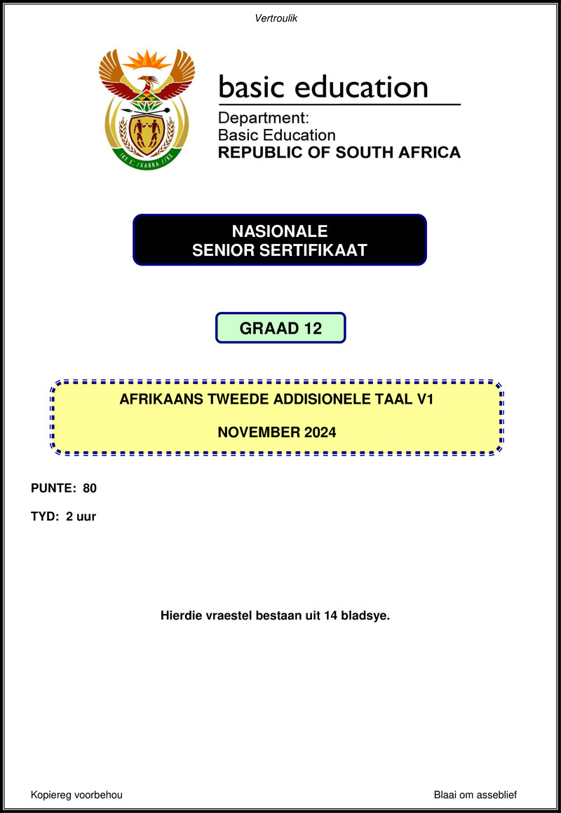 Grade 12 Afrikaans past paper 2024 – afrikaans sal p1 nov 2024 gr12