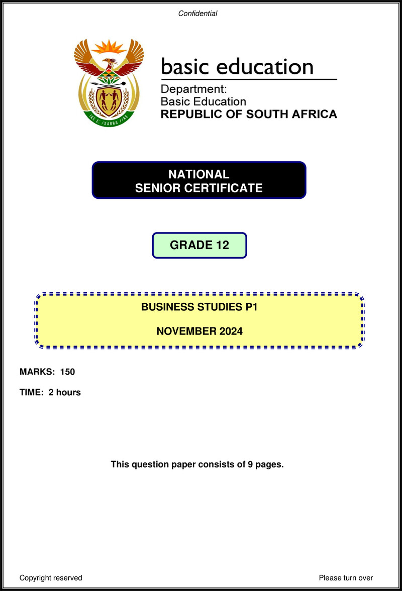 Grade 12 Business Studies past paper 2024 – business studies p1 nov 2024 eng gr12