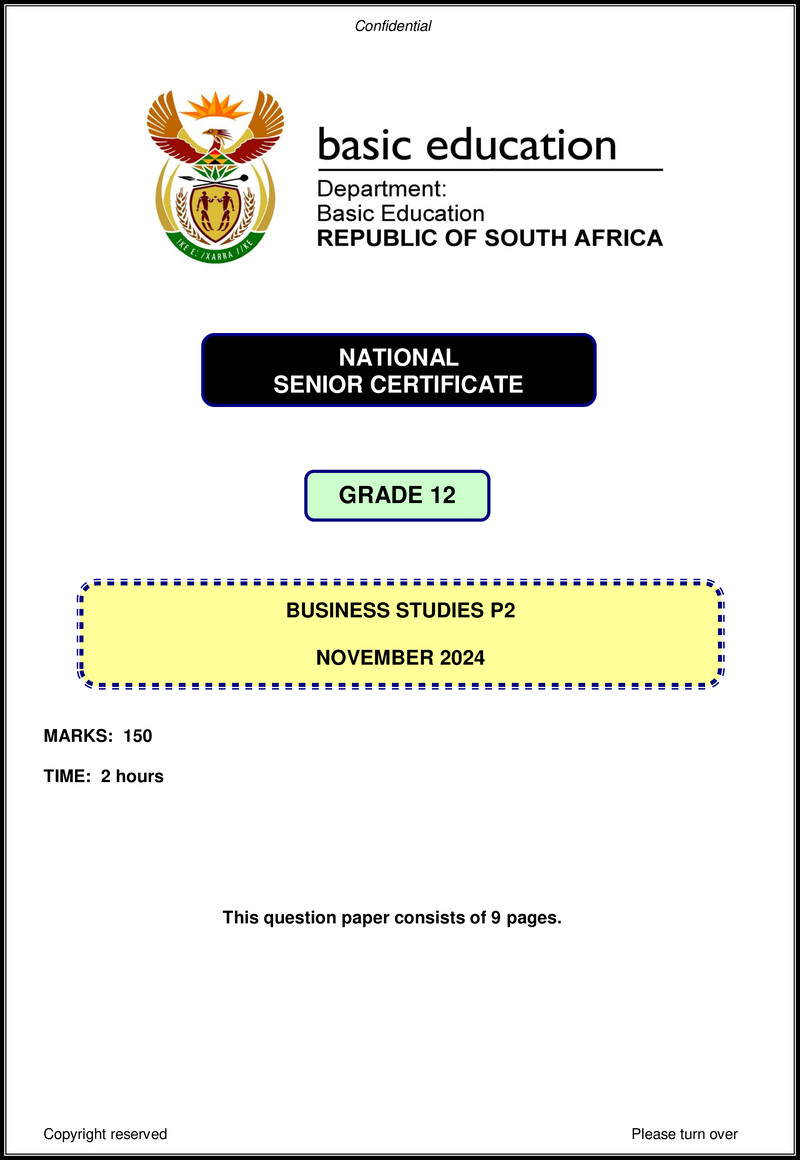 Grade 12 Business Studies past paper 2024 – business studies p2 nov 2024 eng gr12