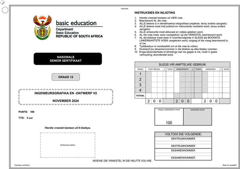 Grade 12 Design past paper 2024 – engineering graphics design p2 nov 2024 afr gr12