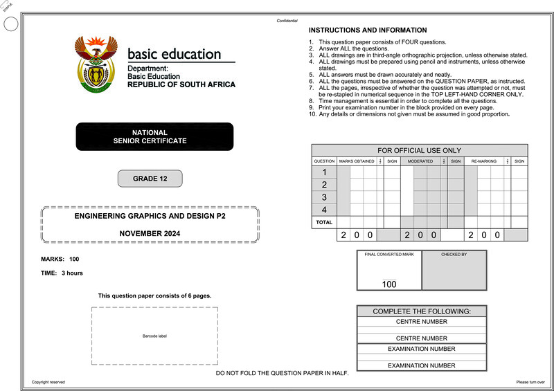 Grade 12 Design past paper 2024 – engineering graphics design p2 nov 2024 eng gr12