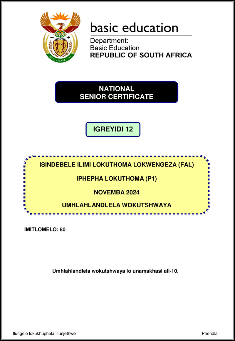 Isindebele Fal P1 Nov 2024 Mg Gr12