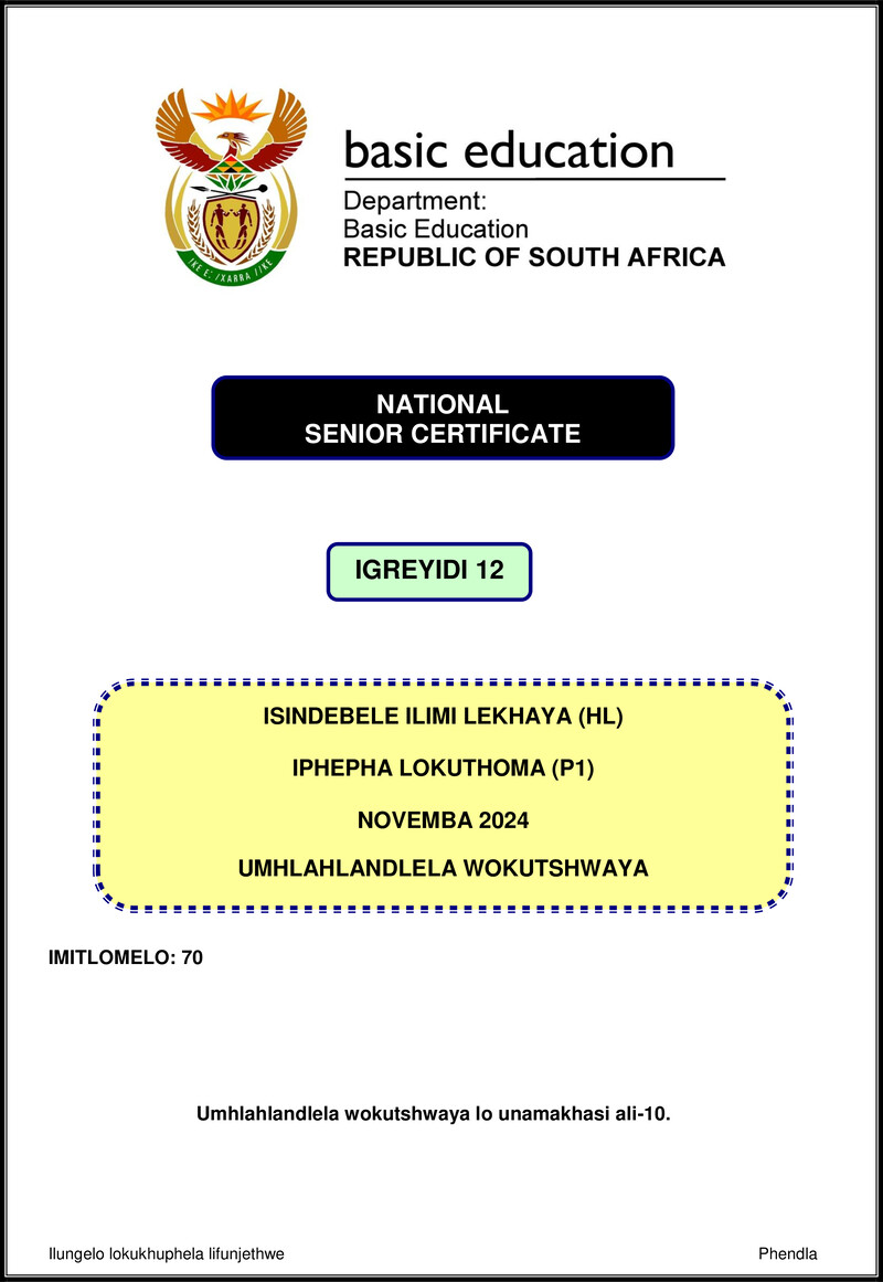 Isindebele Hl P1 Nov 2024 Mg Gr12