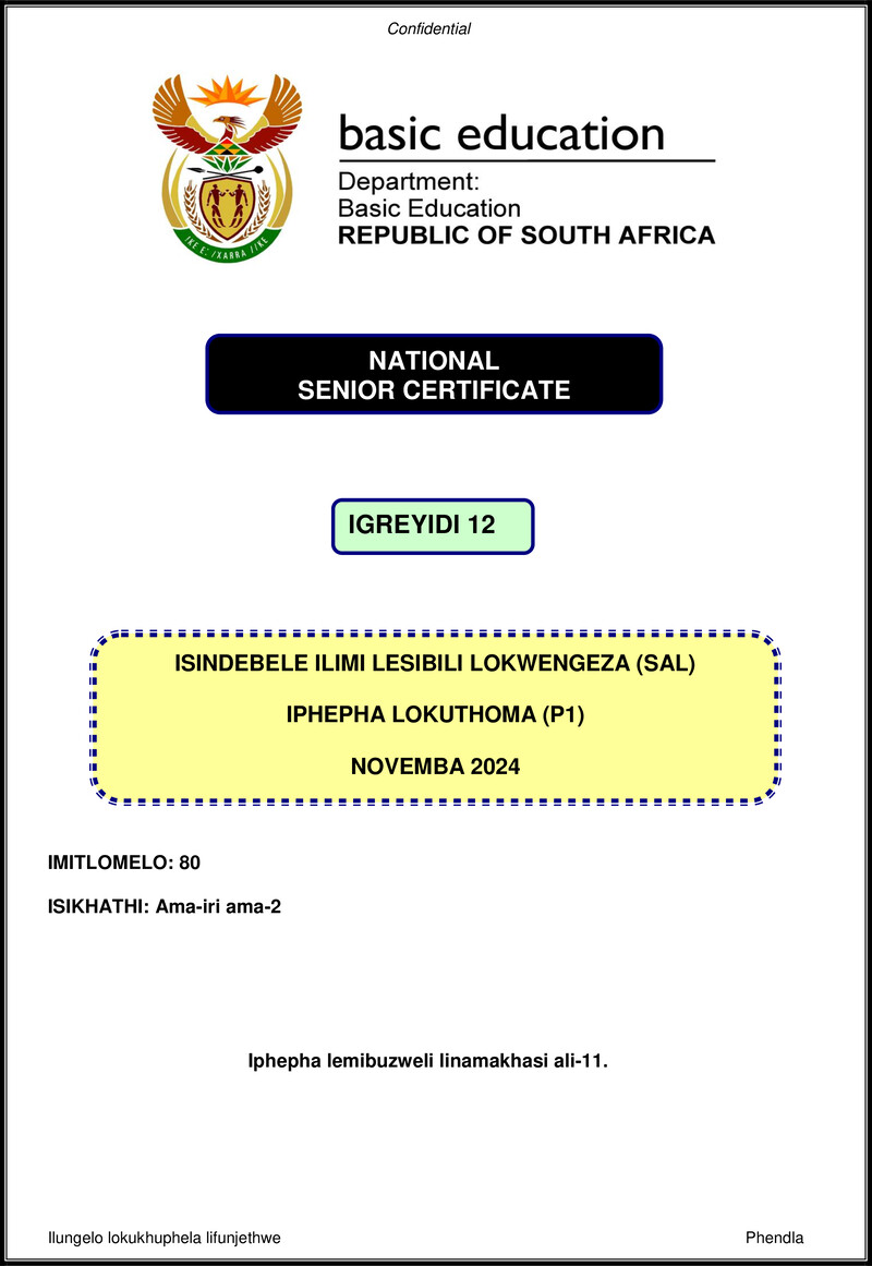 Isindebele Sal P1 Nov 2024 Gr12