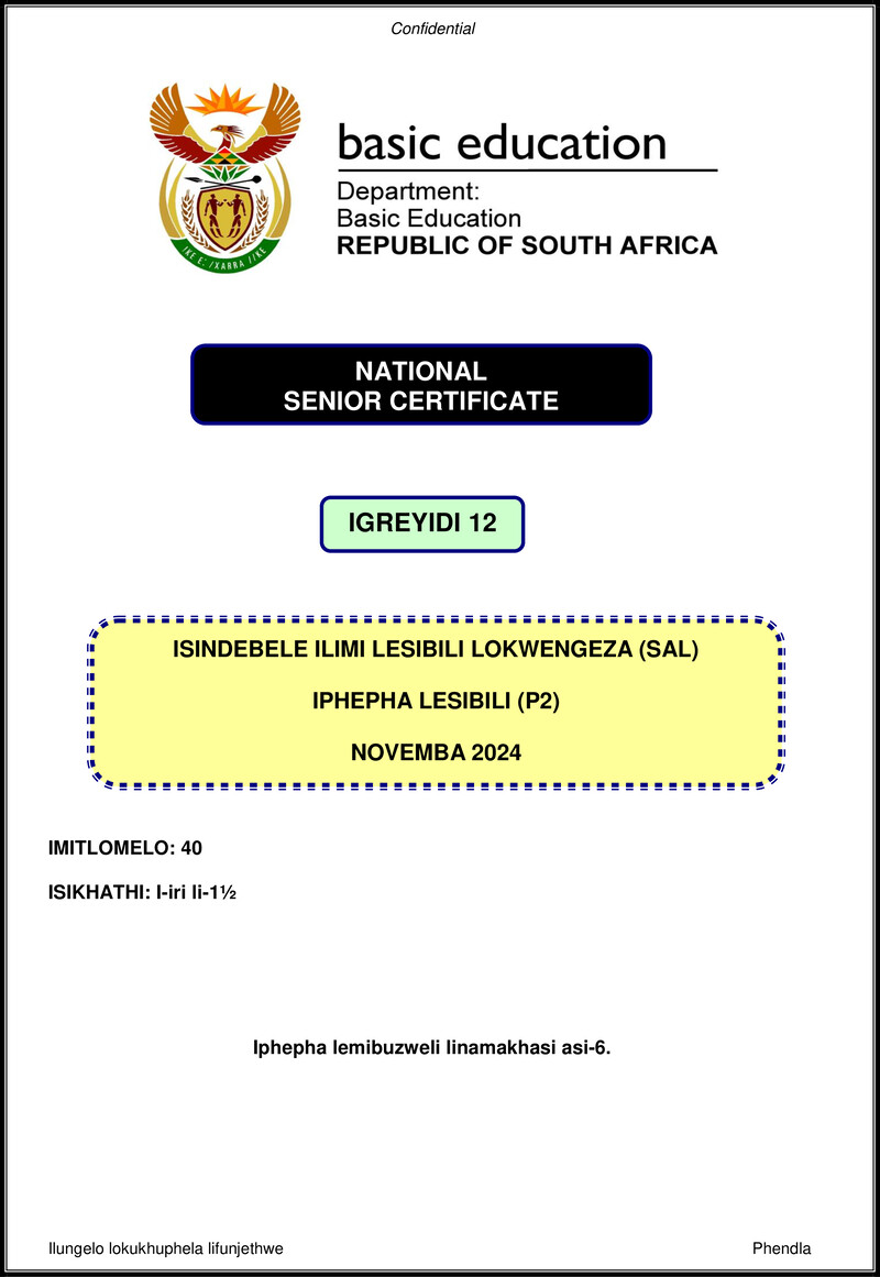 Isindebele Sal P2 Nov 2024 Gr12