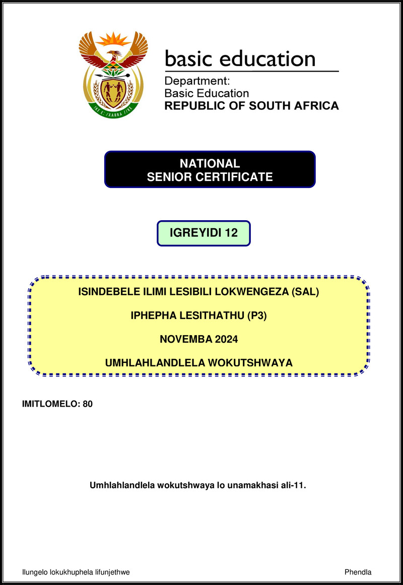 Isindebele Sal P3 Nov 2024 Mg Gr12