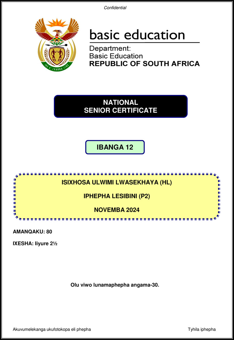 Isixhosa Hl P2 Nov 2024 Gr12