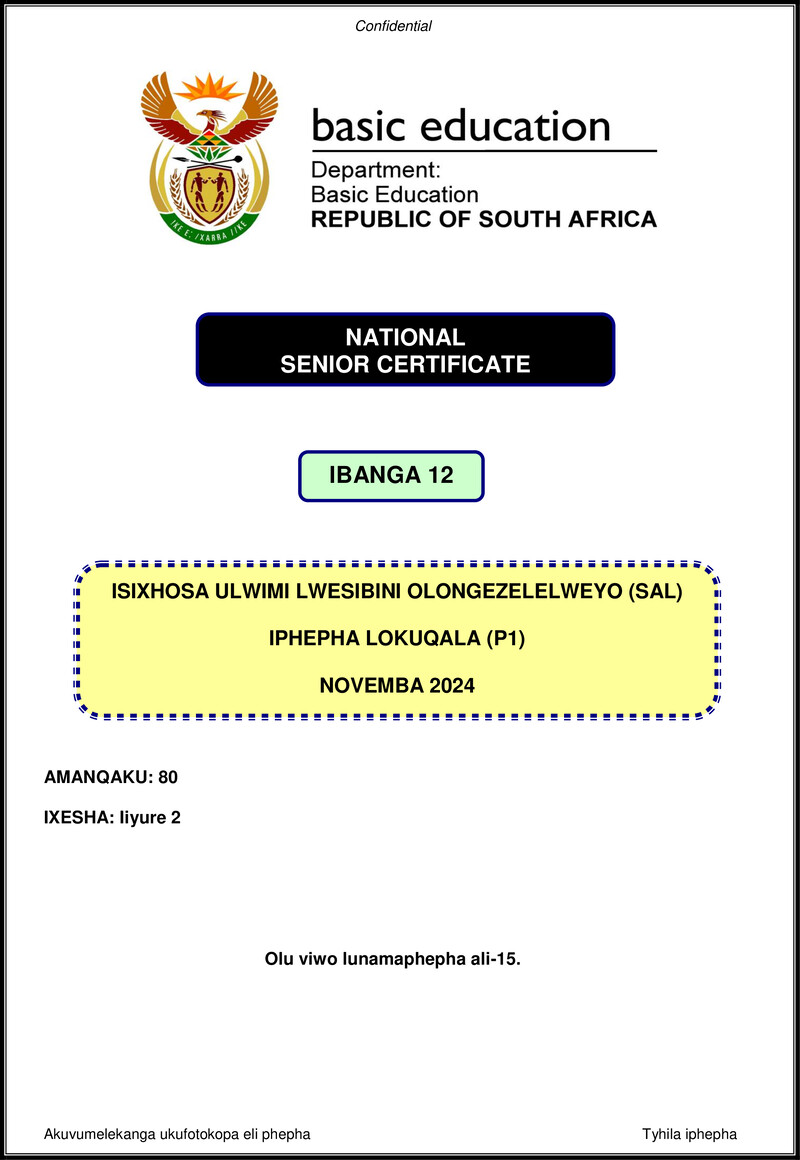 Isixhosa Sal P1 Nov 2024 Gr12