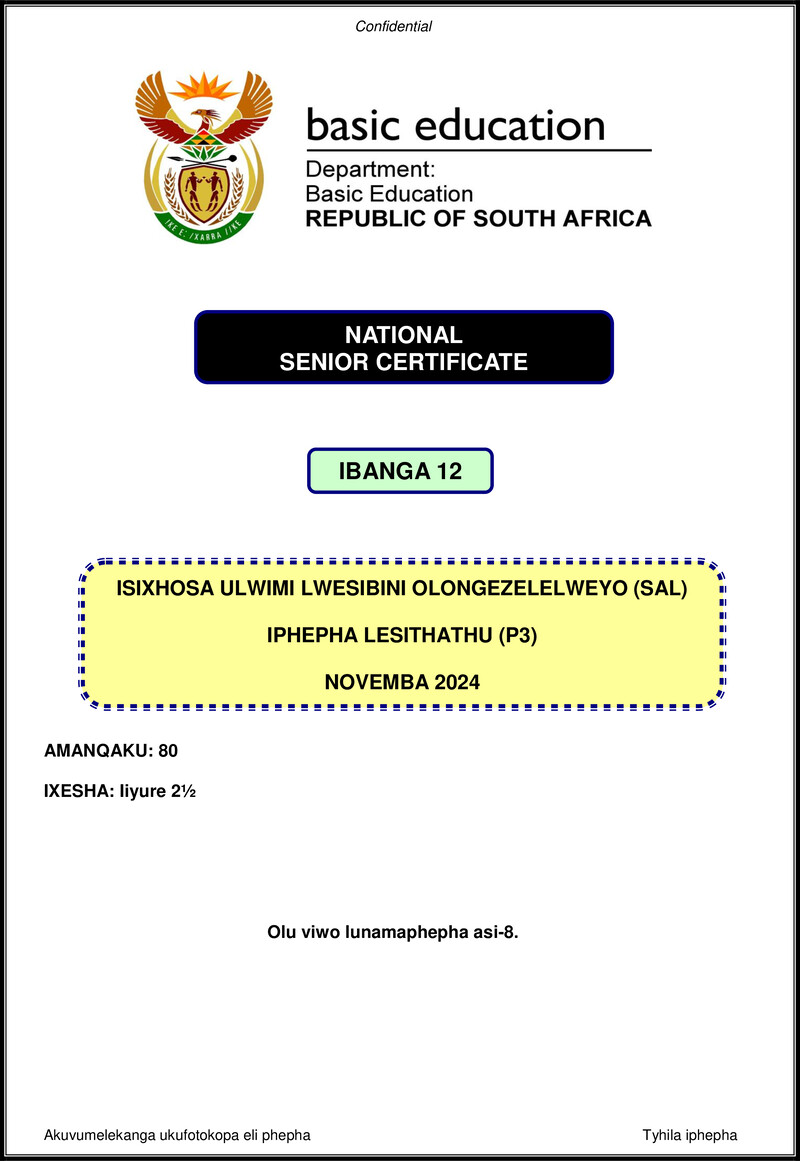 Isixhosa Sal P3 Nov 2024 Gr12