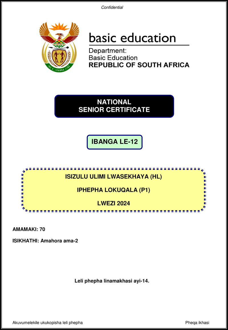 Isizulu Hl P1 Nov 2024 Gr12