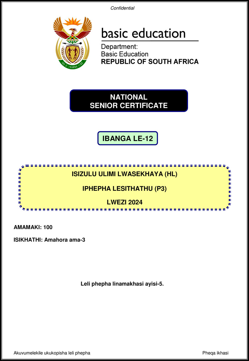Isizulu Hl P3 Nov 2024 Gr12