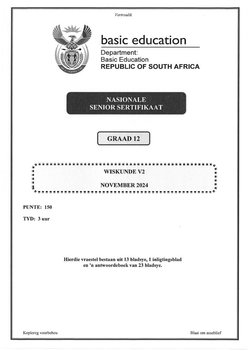 Grade 12 Mathematics past paper 2024 – mathematics p2 nov 2024 afr gr12