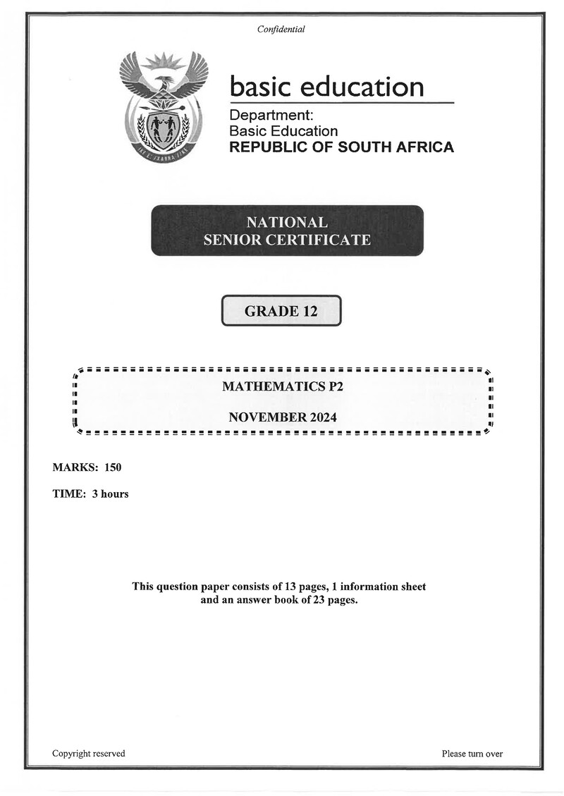 Grade 12 Mathematics past paper 2024 – mathematics p2 nov 2024 eng gr12