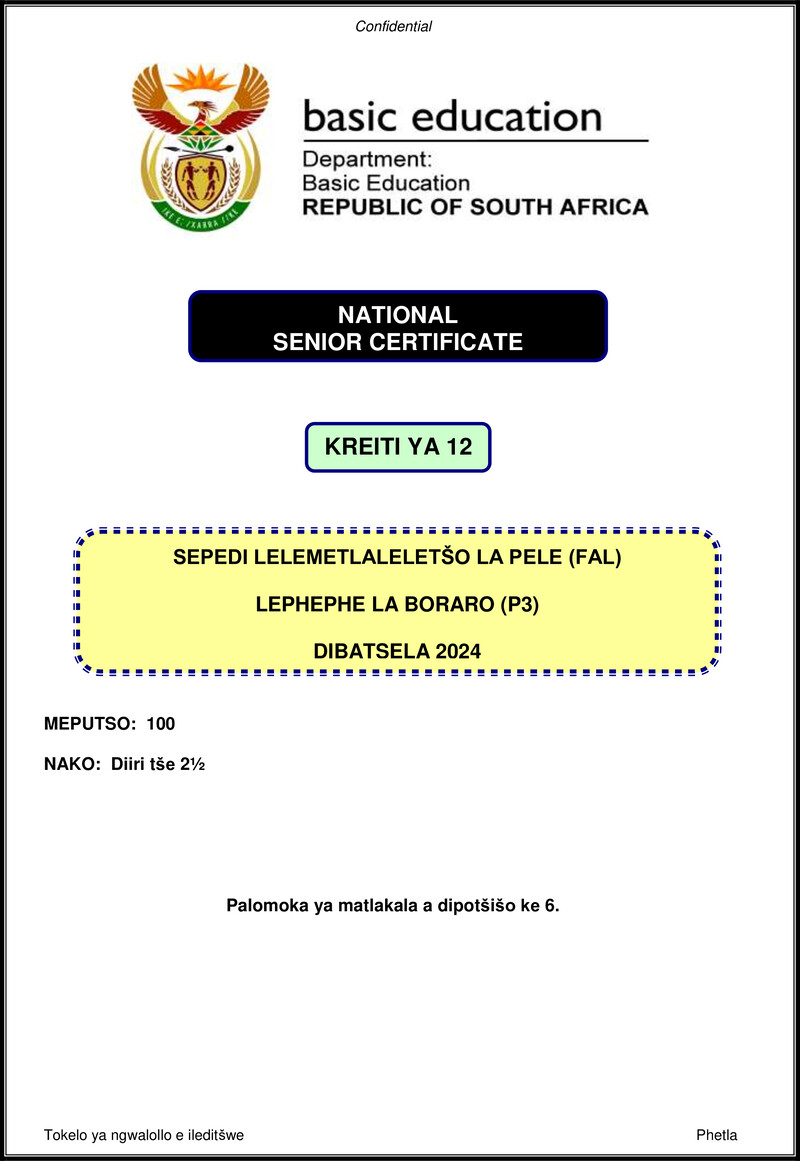 Grade 12 Sepedi past paper 2024 – sepedi fal p3 nov 2024 gr12