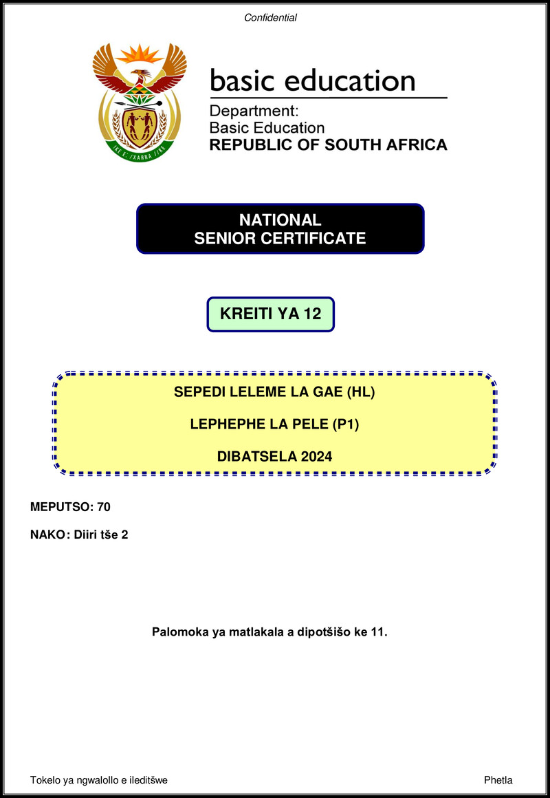 Grade 12 Sepedi past paper 2024 – sepedi hl p1 nov 2024 gr12