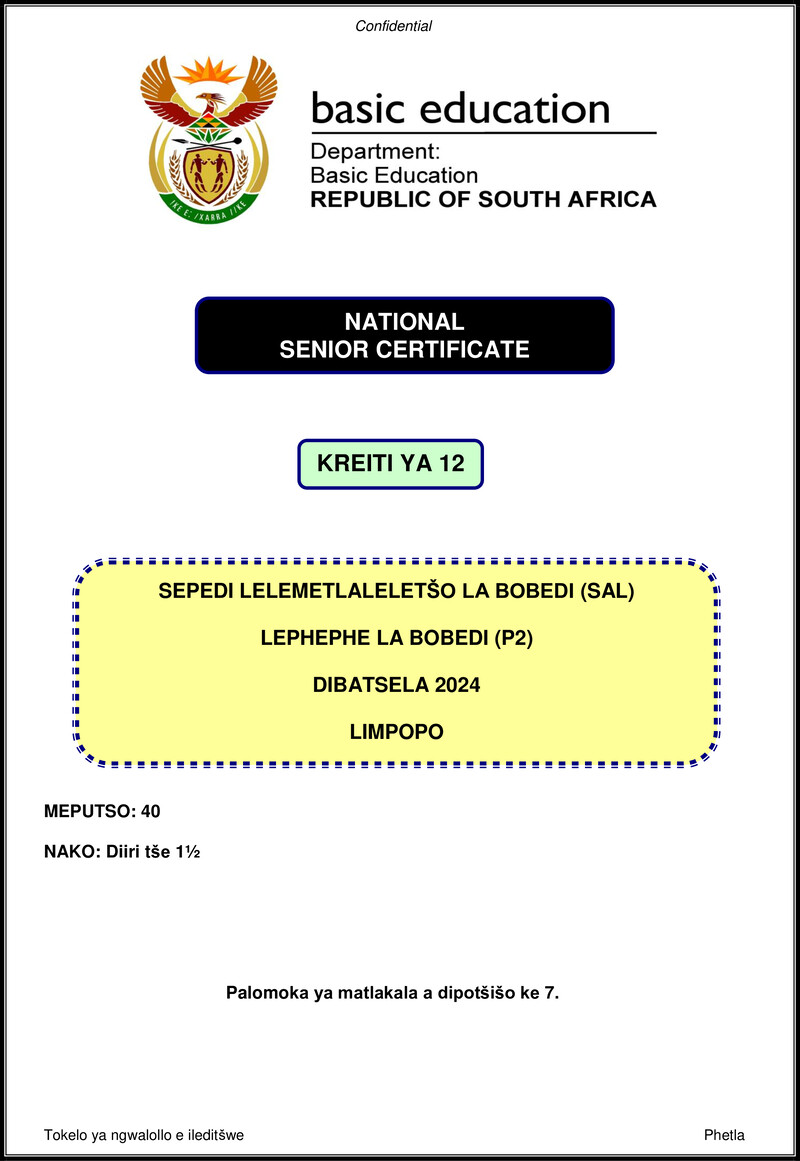 Grade 12 Sepedi past paper 2024 – sepedi sal p2 nov 2024 limpopo gr12