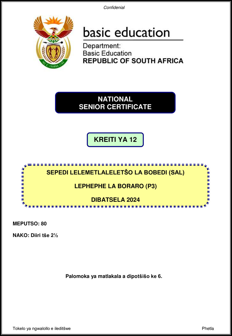 Grade 12 Sepedi past paper 2024 – sepedi sal p3 nov 2024 gr12