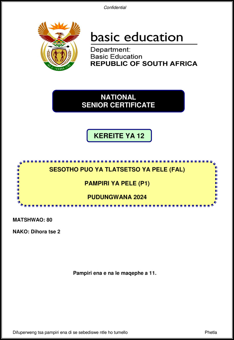 Grade 12 Sesotho past paper 2024 – sesotho fal p1 nov 2024 gr12