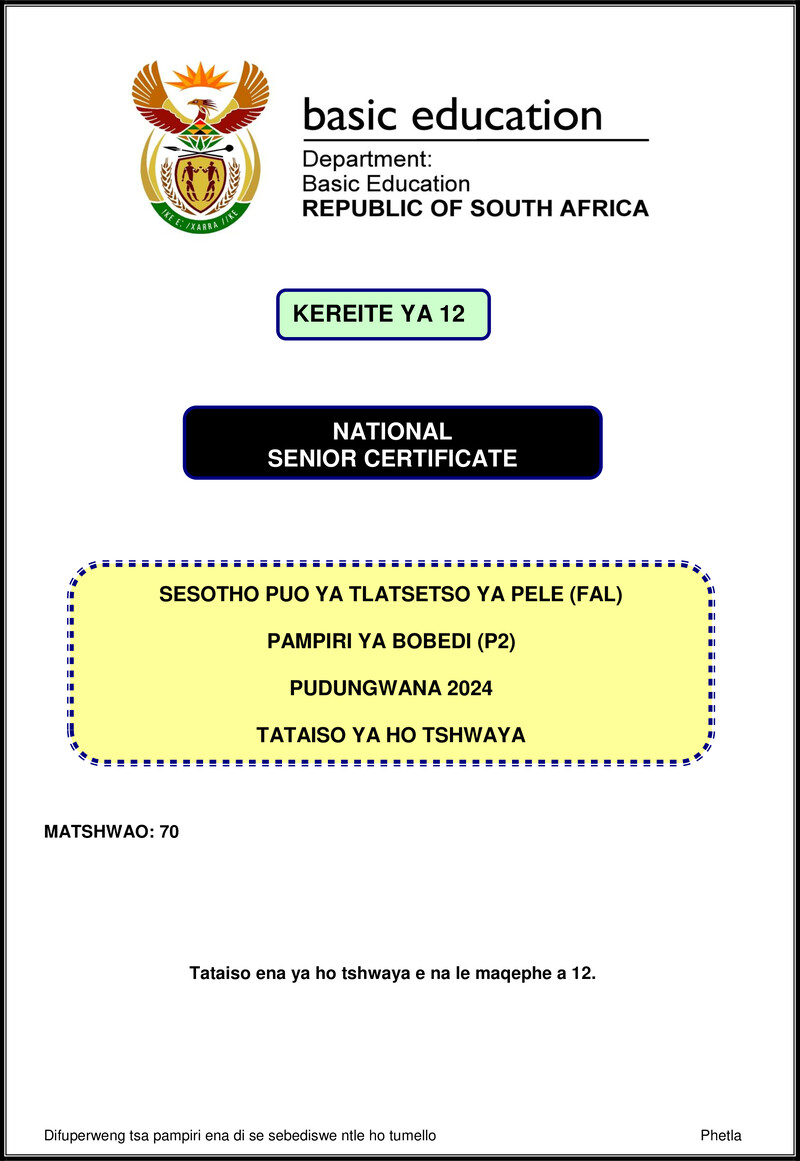 Grade 12 Sesotho past paper 2024 – sesotho fal p2 nov 2024 mg gr12