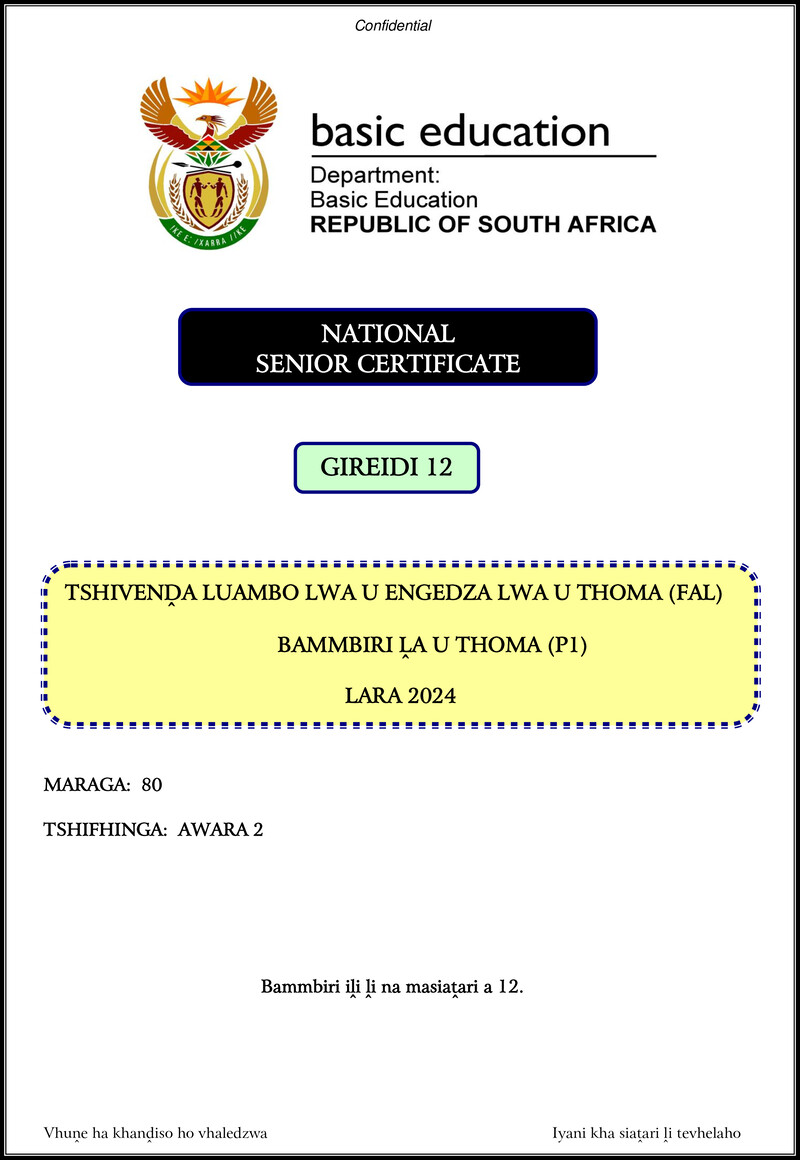 Tshivenda Fal P1 Nov 2024 Gr12