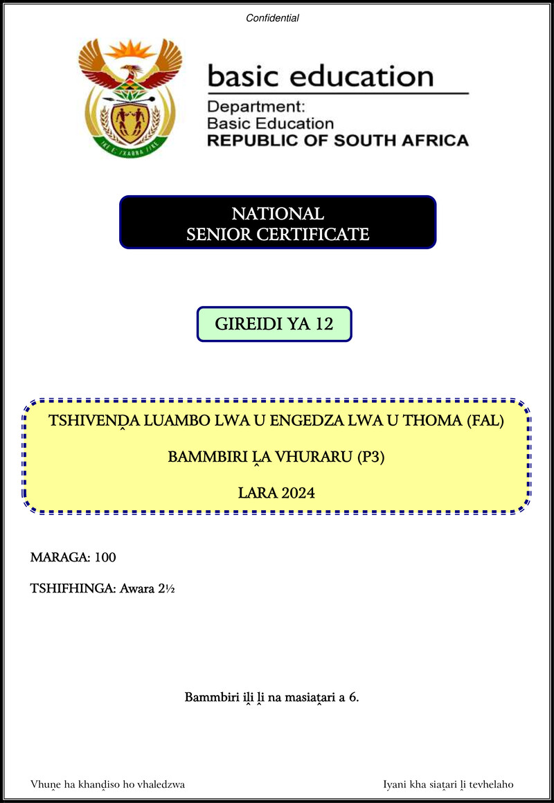 Tshivenda Fal P3 Nov 2024 Gr12