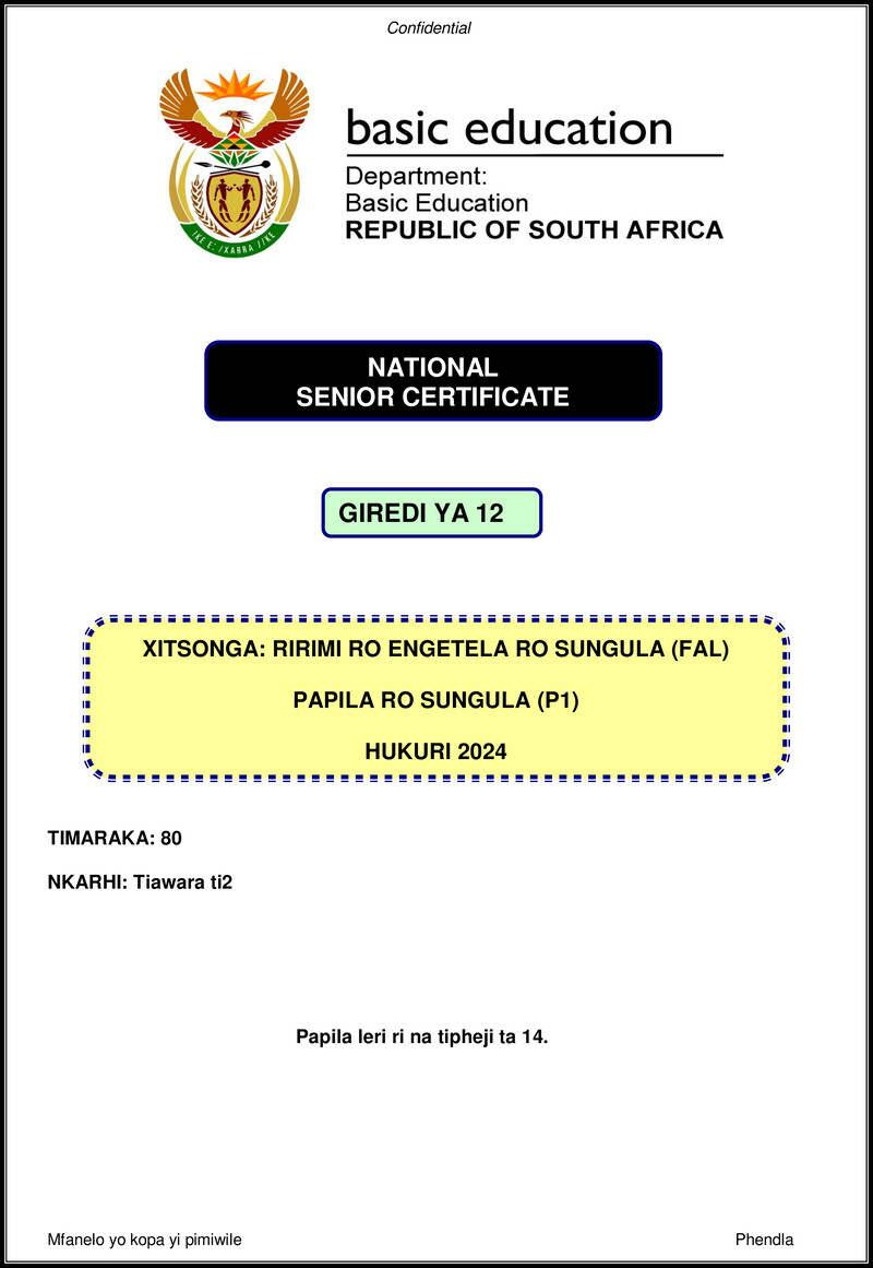 Xitsonga Fal P1 Nov 2024 Gr12