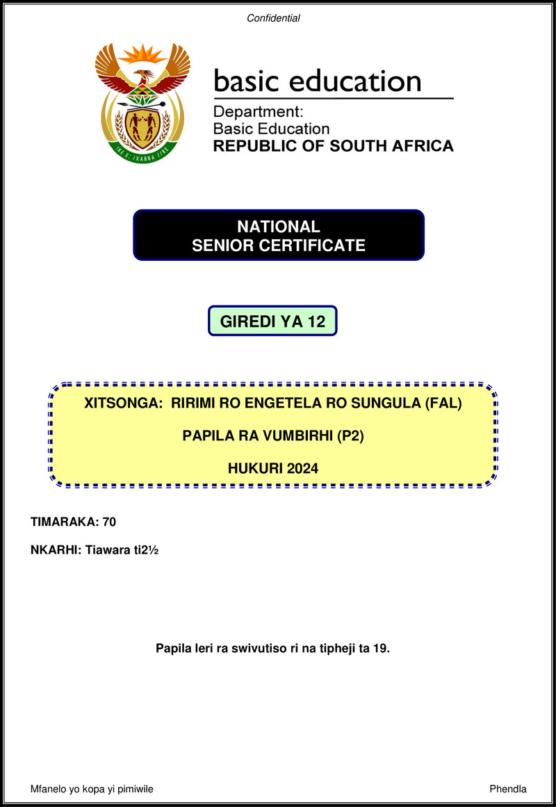 Grade 12 Xitsonga past paper 2024 – xitsonga fal p2 nov 2024 gr12