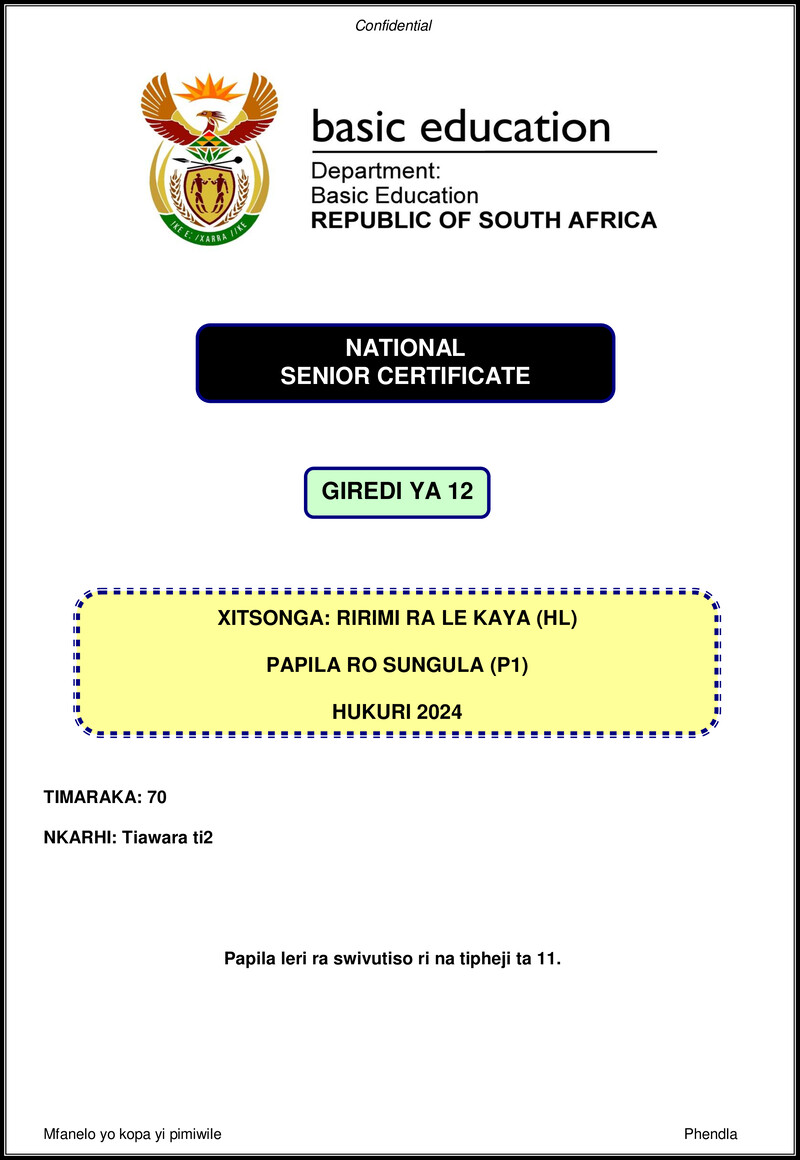 Grade 12 Xitsonga past paper 2024 – xitsonga hl p1 nov 2024 gr12