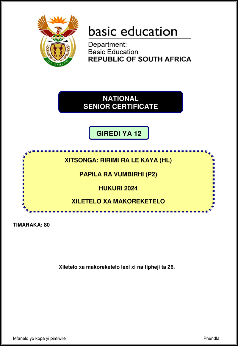 Xitsonga Hl P2 Nov 2024 Mg Gr12