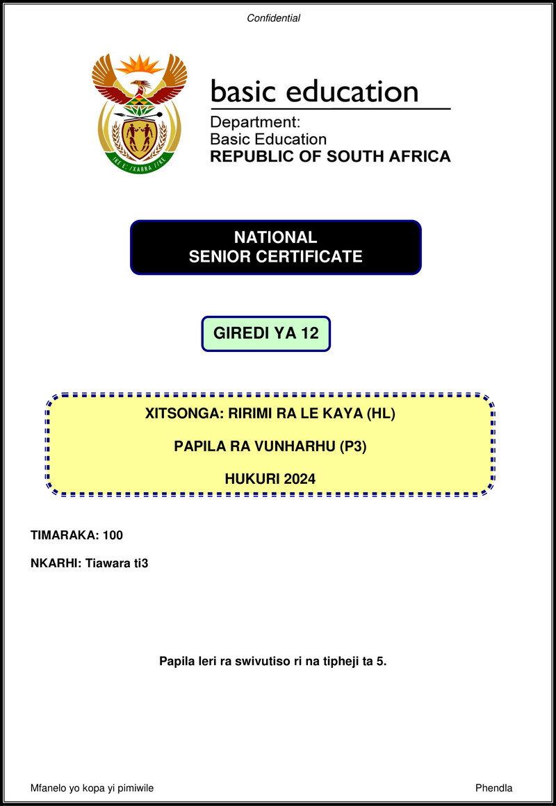 Xitsonga Hl P3 Nov 2024 Gr12