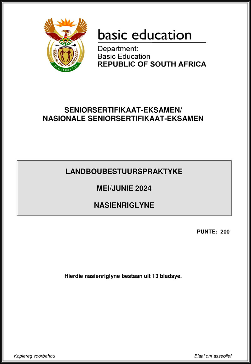 Grade 12 Landboubestuurspraktyke past paper 2024 – agricultural management practices may june 2024 mg afr gr12