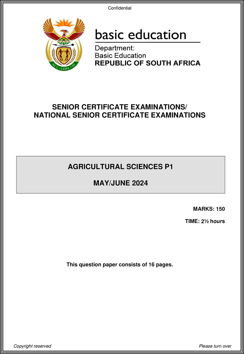 Grade 12 Agricultural Sciences past paper 2024 – agricultural sciences p1 may june 2024 eng gr12