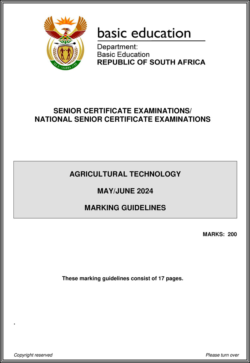 Grade 12 Agricultural Technology past paper 2024 – agricultural technology may june 2024 mg eng gr12