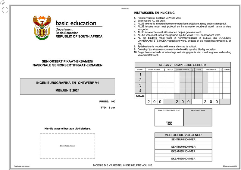 Grade 12 Design past paper 2024 – engineering graphics design p1 may june 2024 afr gr12