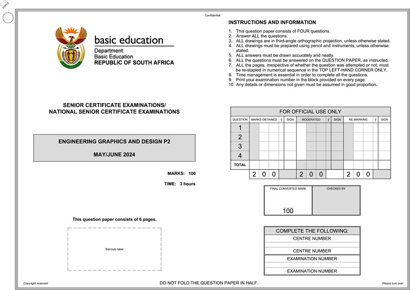 Grade 12 Design past paper 2024 – engineering graphics design p2 may june 2024 eng gr12