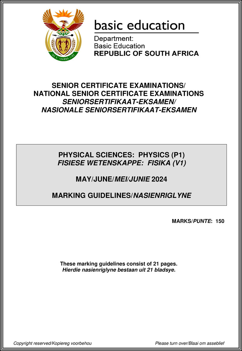 Physical Sciences P1 May June 2024 Mg Afr Eng Gr12