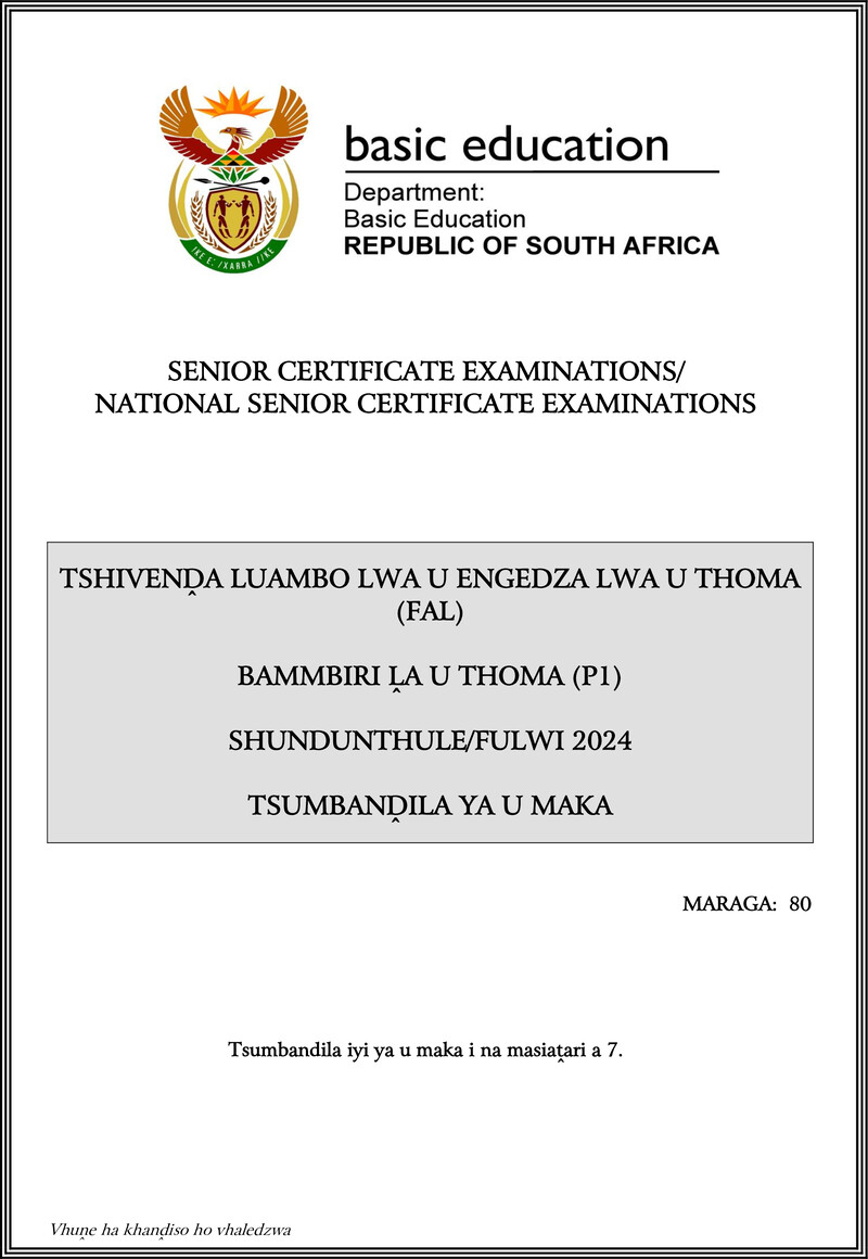Tshivenda Fal P1 May June 2024 Mg Gr12