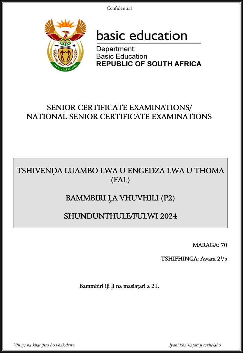 Tshivenda Fal P2 May June 2024 Gr12