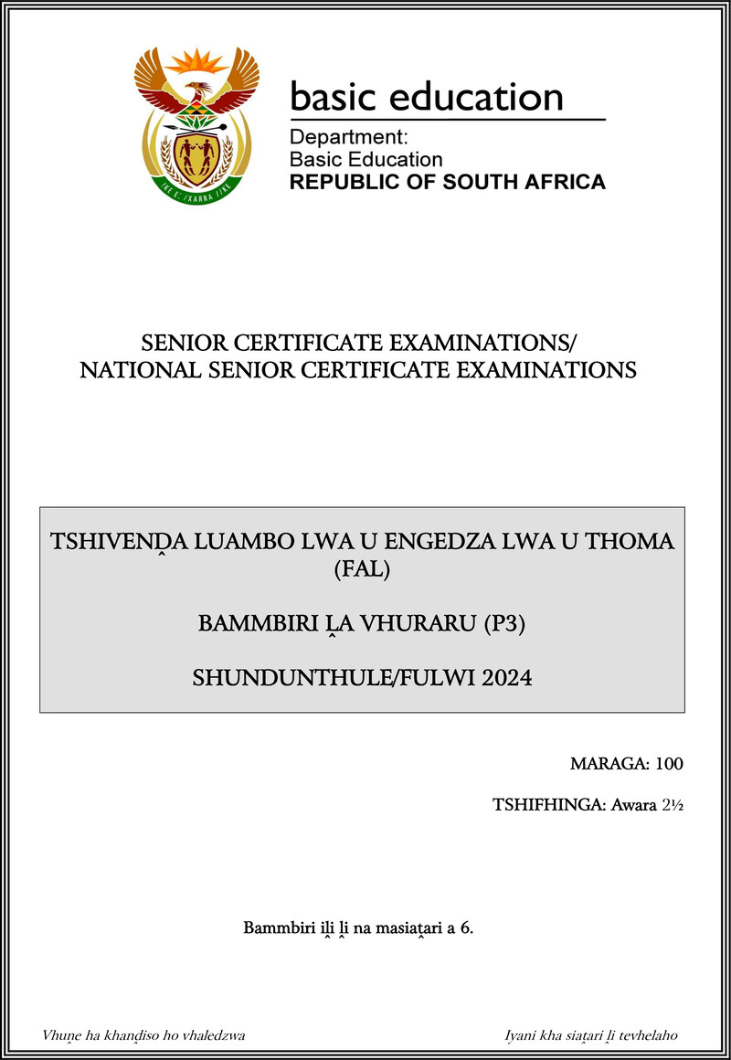 Tshivenda Fal P3 May June 2024 Gr12
