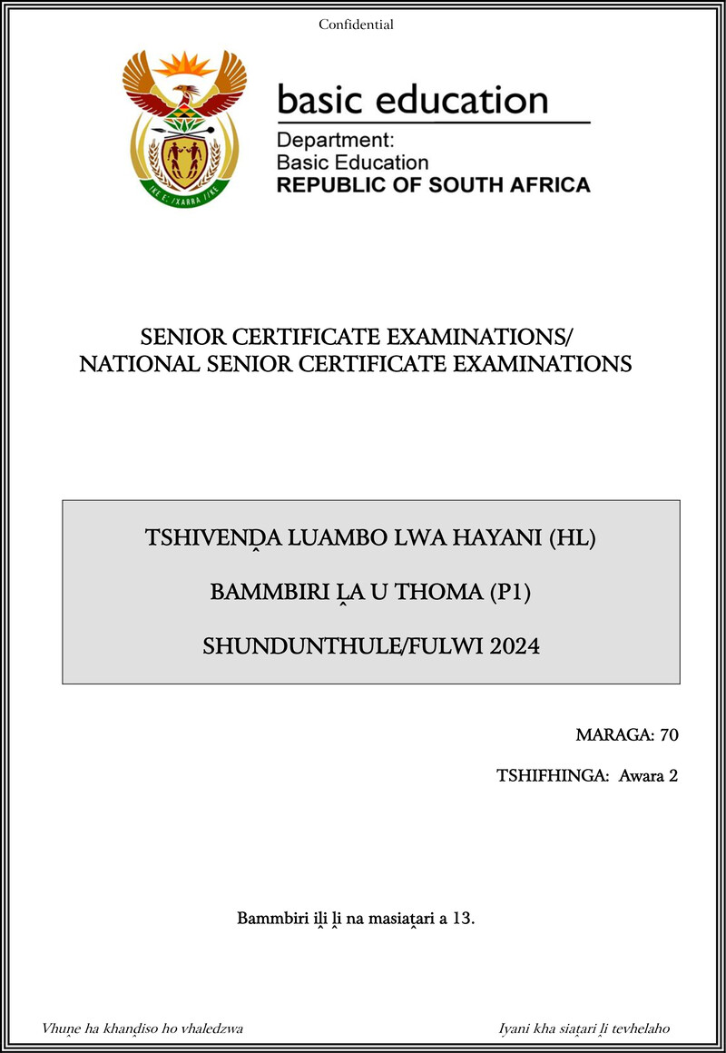 Grade 12 Tshivenda past paper 2024 – tshivenda hl p1 may june 2024 gr12